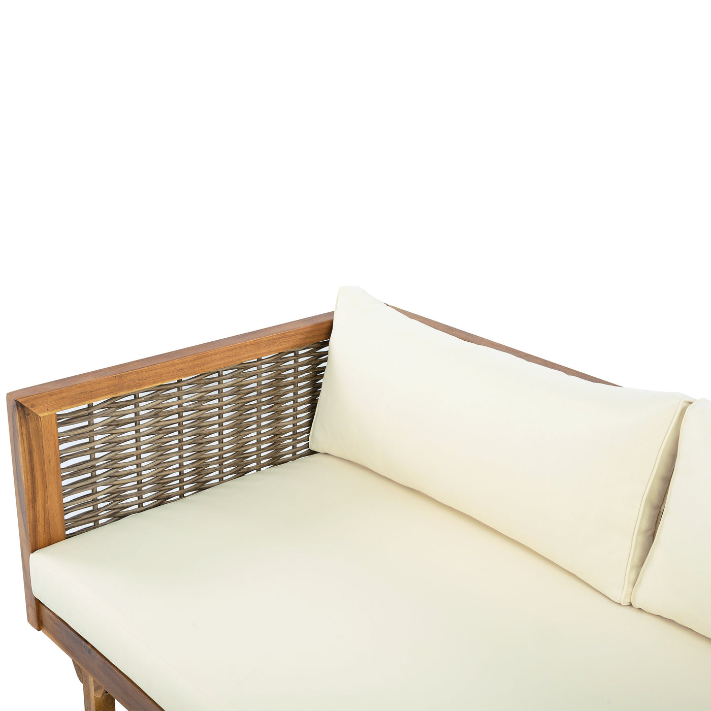 Premium Outdoor Sofa Set with Waterproof Cushions in Beige - Sectional Seating Group with Acacia Wood and Wicker