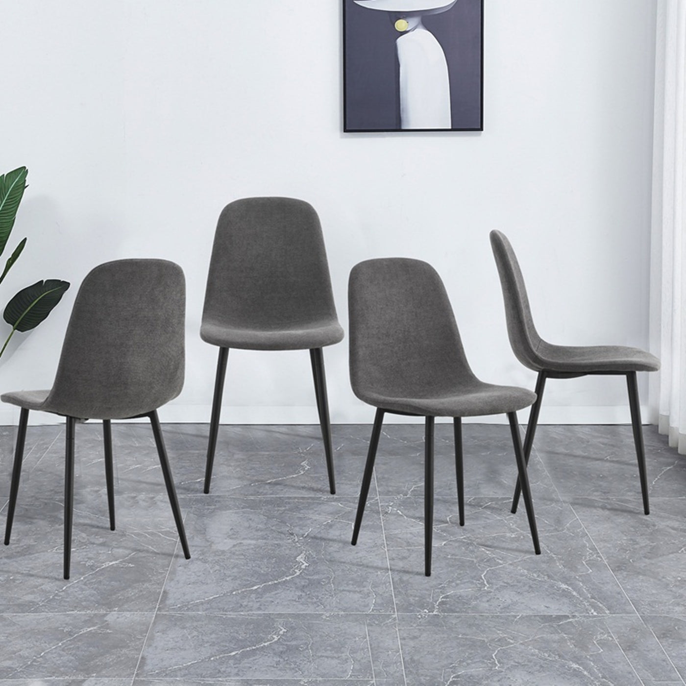 A set of 4 modern medieval style restaurant cushioned side chairs, equipped with soft cushions and black metal legs, suitable for kitchens, lounges, and farmhouses. B0501A