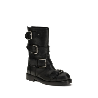 Dolce & Gabbana Black Calf Leather Bos Taurus Lace-Up Boots