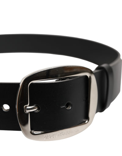 Dolce & Gabbana Black Leather Classic Metal Buckle Men Belt