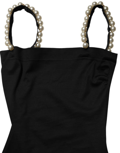 Dolce & Gabbana Black Faux Pearl Cotton Sheath Mini Dress