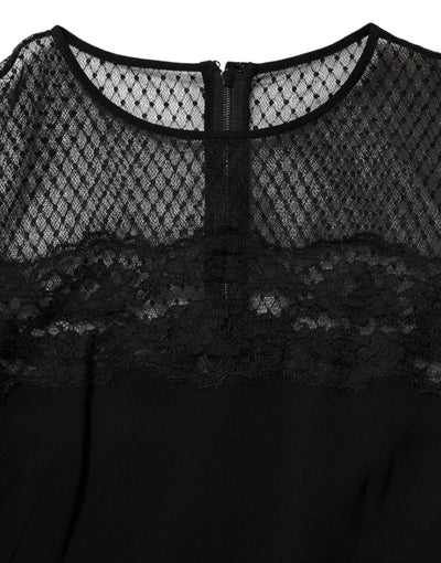 Dolce & Gabbana Black Floral Lace Trim Sheath A-line Dress