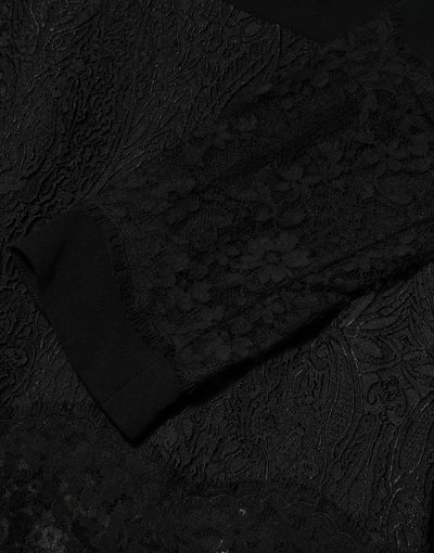 Dolce & Gabbana Black Floral Lace Trim Sheath A-line Dress