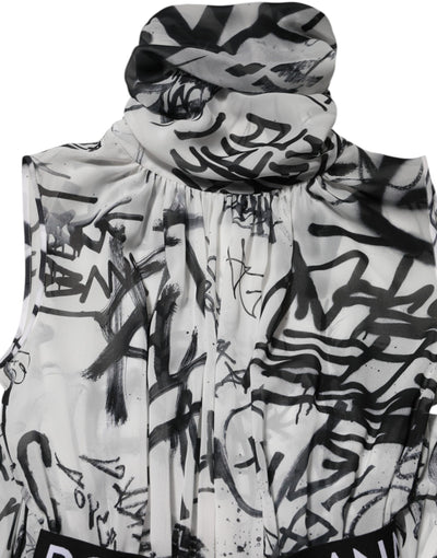 Dolce & Gabbana Black White Monogram Pleated Long Gown Dress