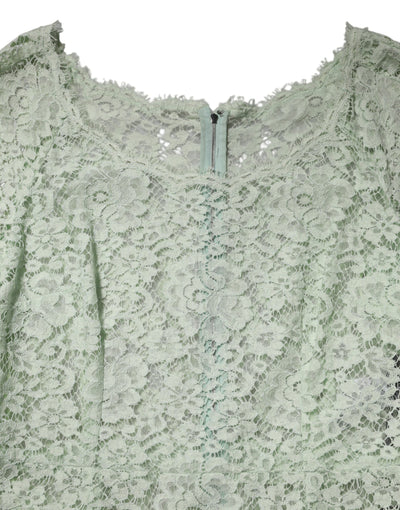Dolce & Gabbana Mint Green Floral Lace Trim Midi Dress