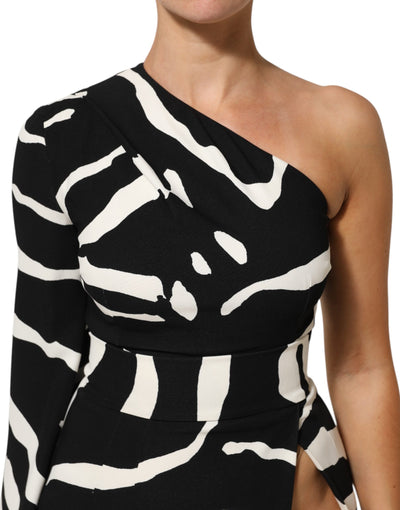 Dolce & Gabbana Black White One Shoulder High Slit Mini Dress