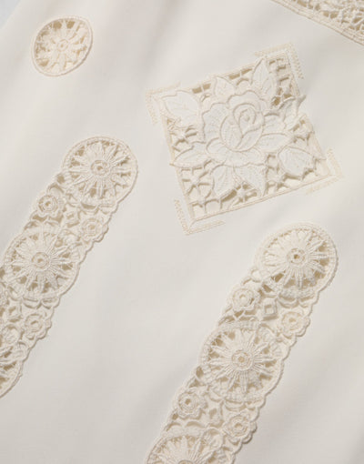 Dolce & Gabbana White Floral Lace Sleeveless Midi Dress