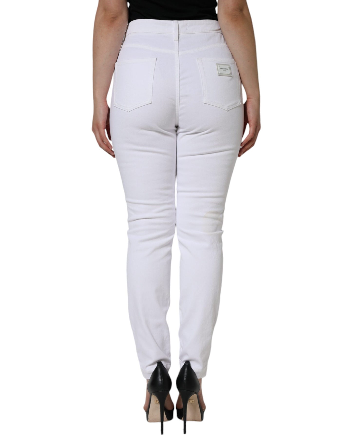 Dolce & Gabbana White AUDREY Cotton Logo Skinny Denim Jeans