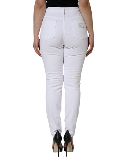Dolce & Gabbana White AUDREY Cotton Logo Skinny Denim Jeans