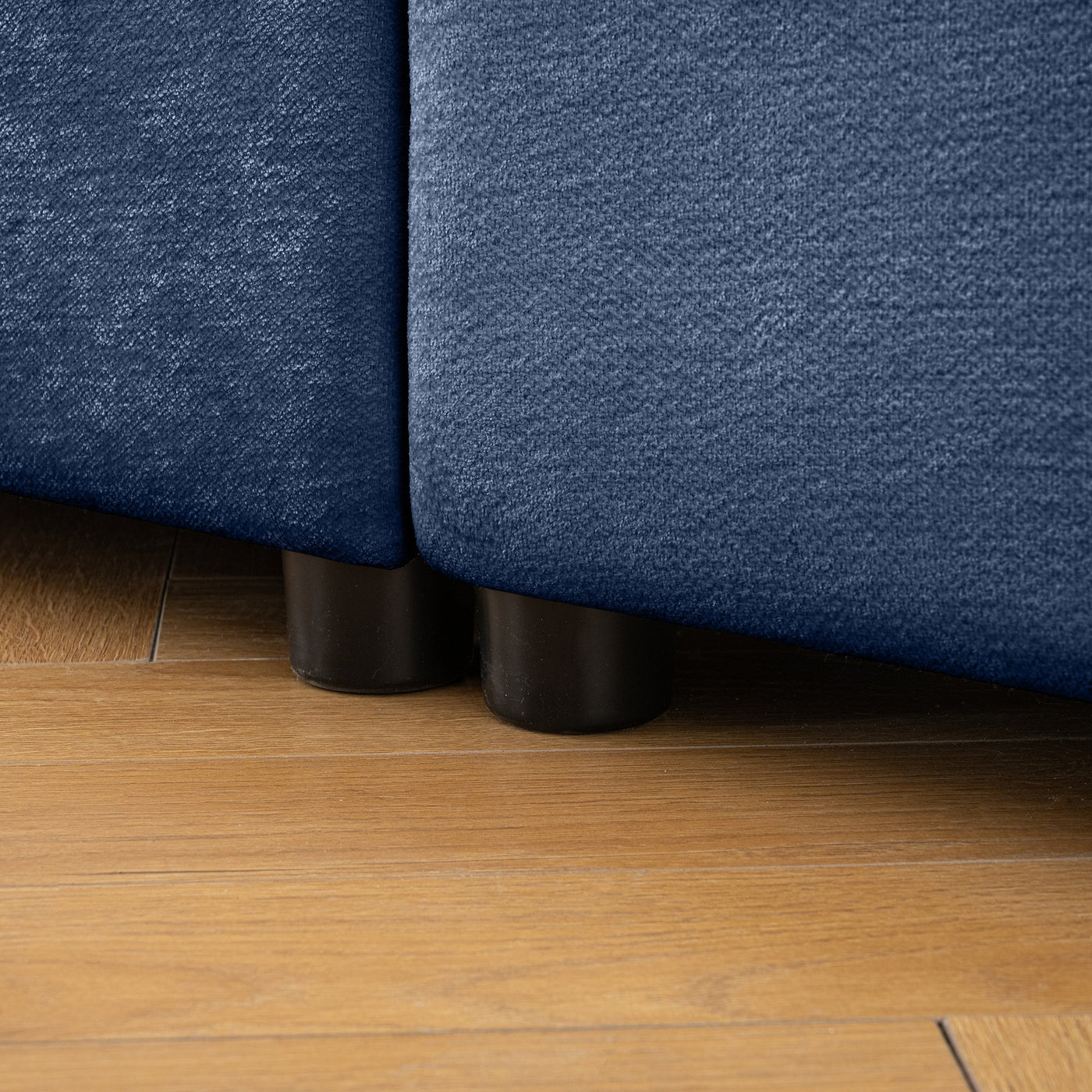 Modern Blue Chenille 2-Seater Sofa with Ottoman Storage and Cylindrical Support