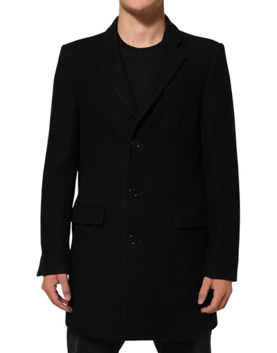 Dolce & Gabbana Black Wool Buttoned Men Trench Coat Jacket