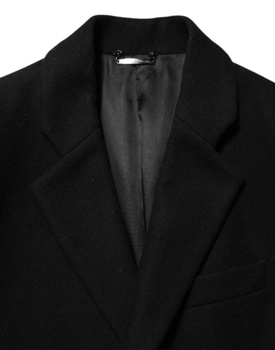 Dolce & Gabbana Black Wool Buttoned Men Trench Coat Jacket