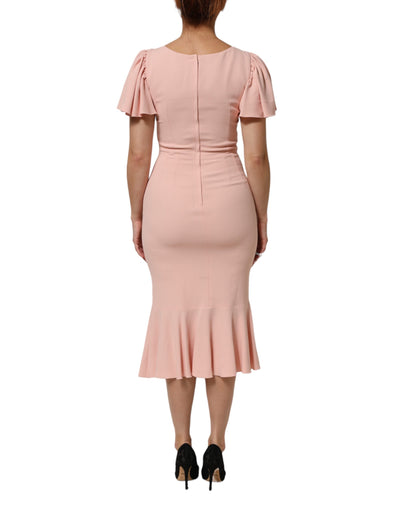 Dolce & Gabbana Pink Viscose Fit Flared Sheath Midi Dress
