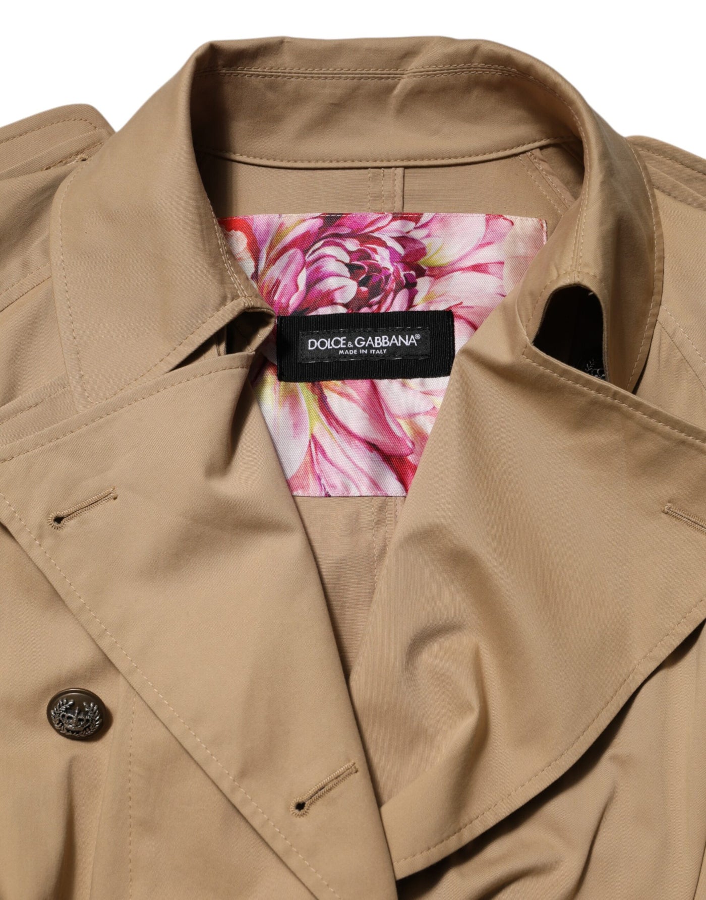 Dolce & Gabbana Khaki Double Breasted Trench Coat Jacket