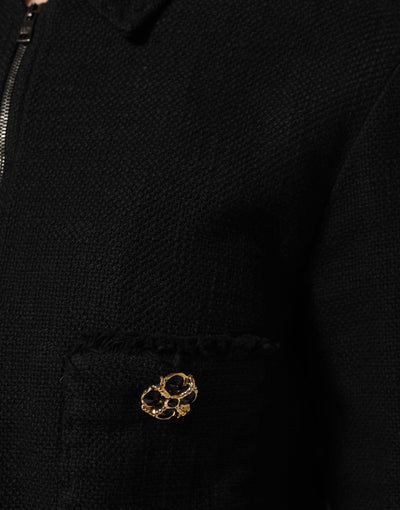 Dolce & Gabbana Black Cotton Full Zip Cropped Coat Jacket