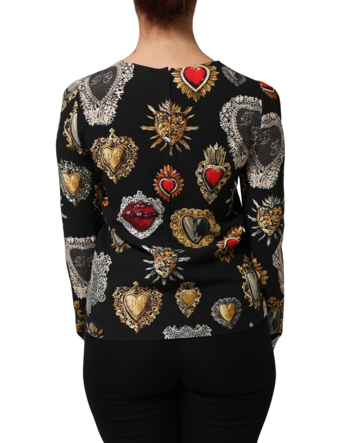 Dolce & Gabbana Black Sacred Heart Print Long Sleeves Top