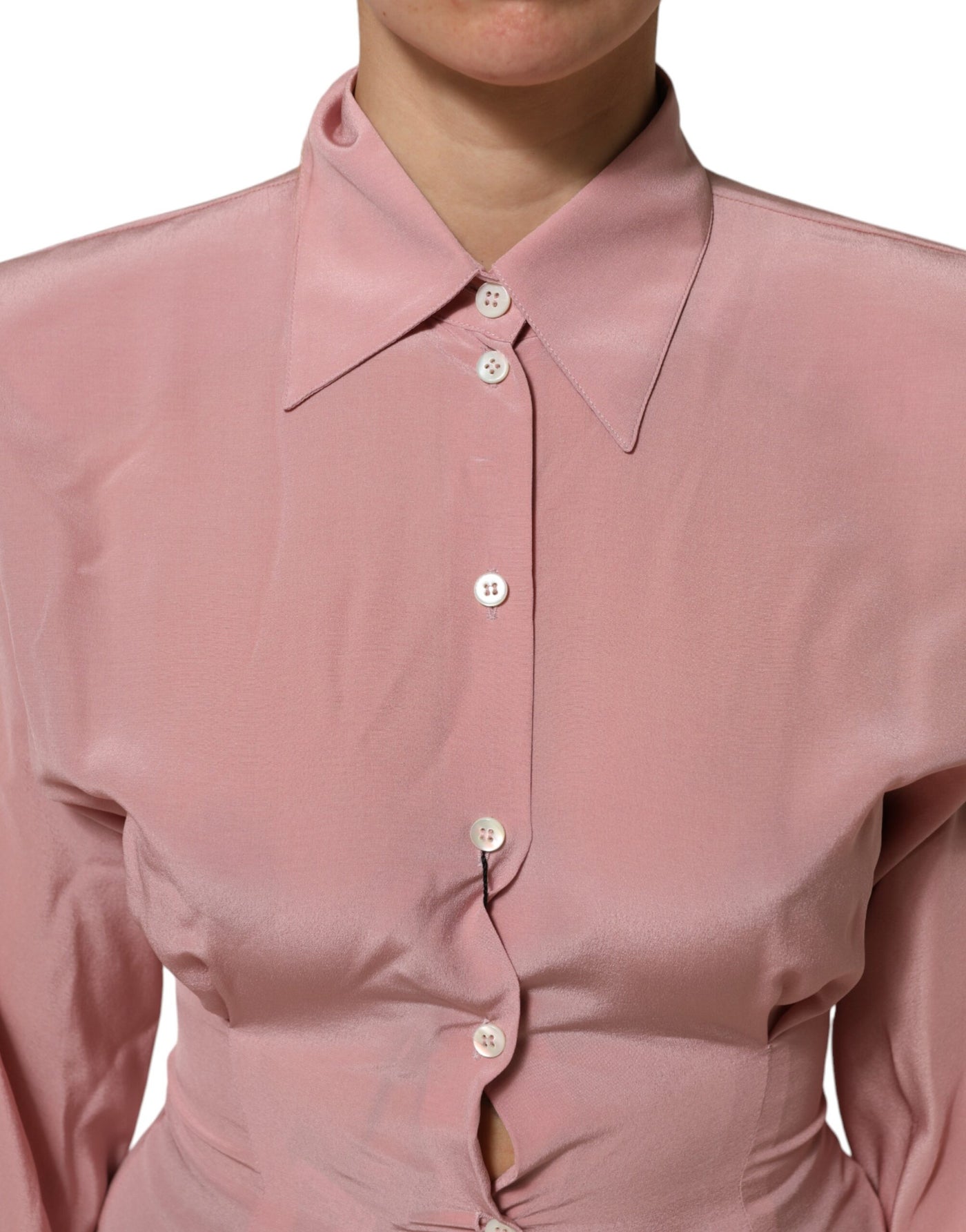 Dolce & Gabbana Pink Silk Collared Long Sleeves Blouse Top