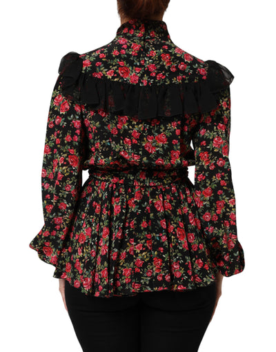 Dolce & Gabbana Black Floral Print Long Sleeve Blouse Top