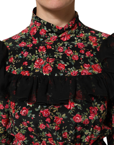 Dolce & Gabbana Black Floral Print Long Sleeve Blouse Top