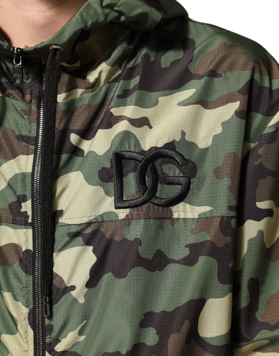 Dolce & Gabbana Green Camouflage Hooded Sweatshirt Jacket
