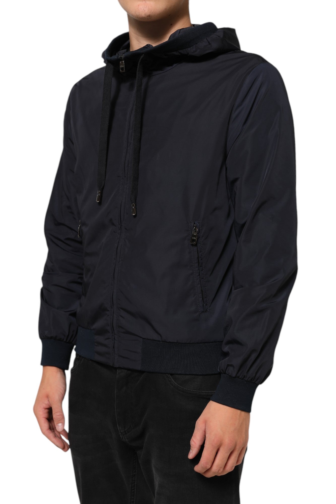 Dolce & Gabbana Blue Logo Tape Hooded Full Zip Bomber Jacket