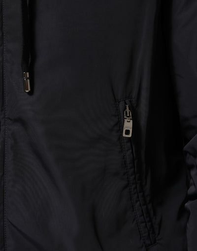 Dolce & Gabbana Blue Logo Tape Hooded Full Zip Bomber Jacket