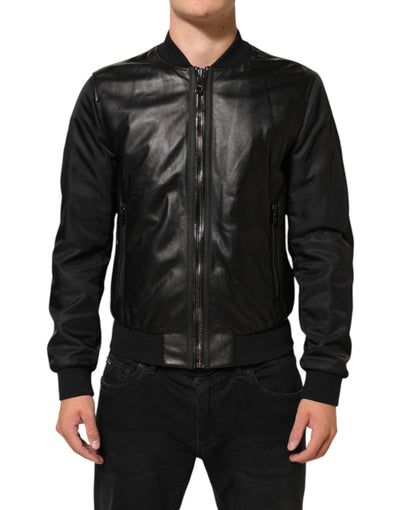 Dolce & Gabbana Black Leather Nylon FullZip Blouson Jacket