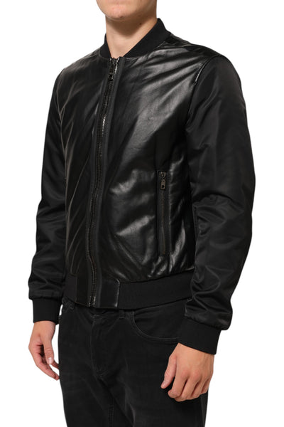 Dolce & Gabbana Black Leather Nylon FullZip Blouson Jacket