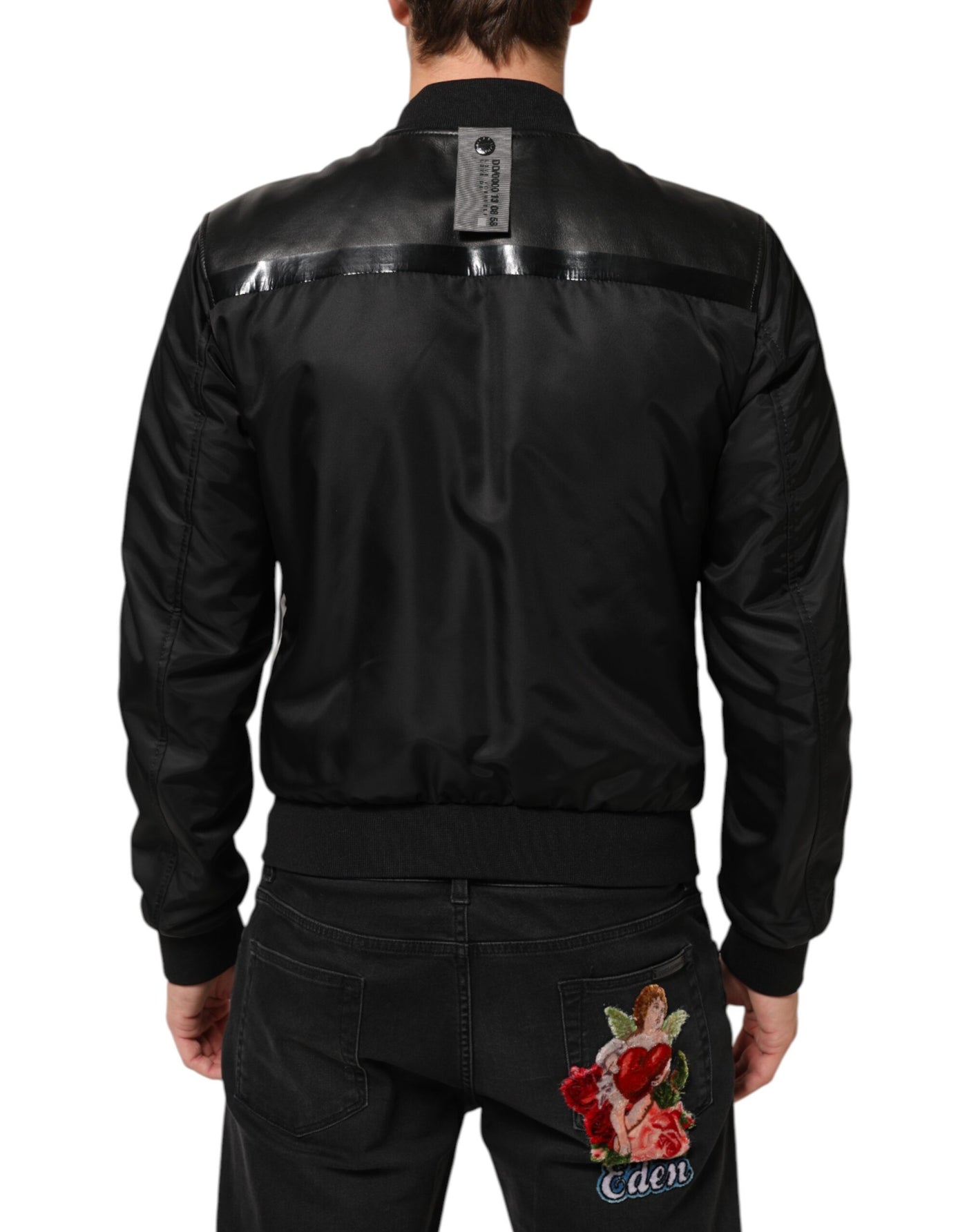Dolce & Gabbana Black Leather Nylon FullZip Blouson Jacket