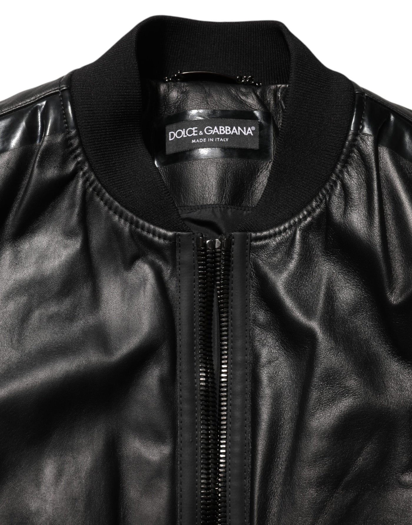 Dolce & Gabbana Black Leather Nylon FullZip Blouson Jacket