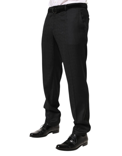 Dolce & Gabbana Black Wool Mid Waist Dress Men Trouser Pants