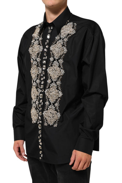 Dolce & Gabbana Black Embroidered Dress Men Formal Shirt