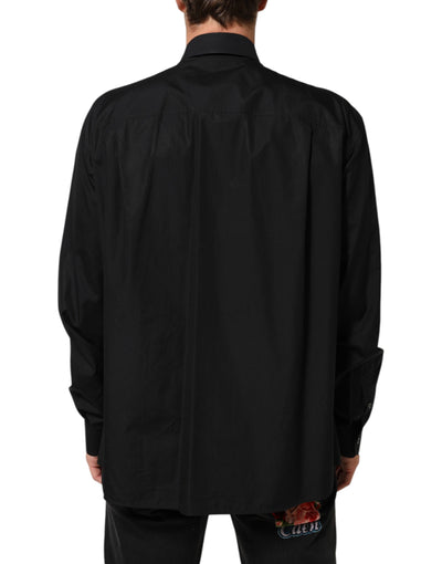 Dolce & Gabbana Black Embroidered Dress Men Formal Shirt