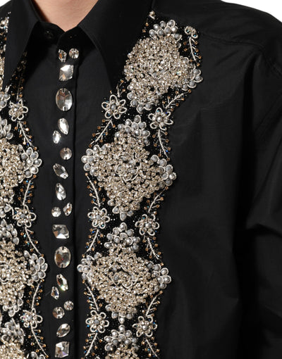Dolce & Gabbana Black Embroidered Dress Men Formal Shirt