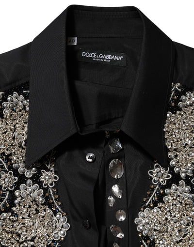 Dolce & Gabbana Black Embroidered Dress Men Formal Shirt