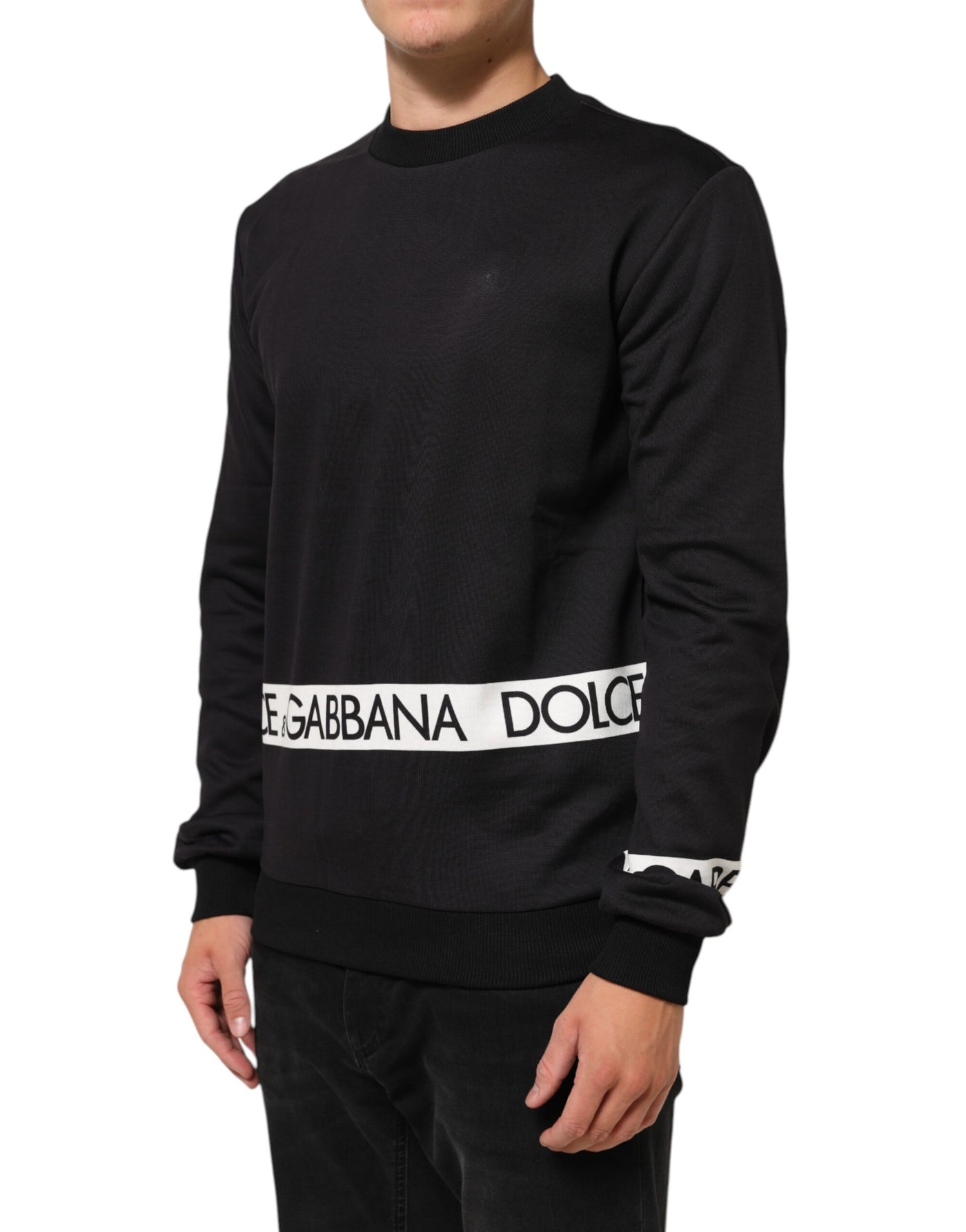 Dolce & Gabbana Black Logo Crew Neck Men Sweatshirt Sweater