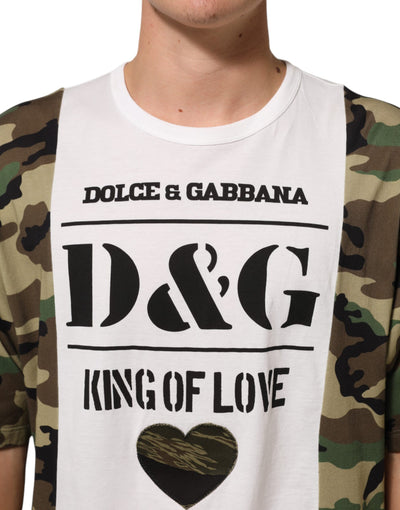 Dolce & Gabbana White Logo Camouflage Crew Neck Men T-shirt