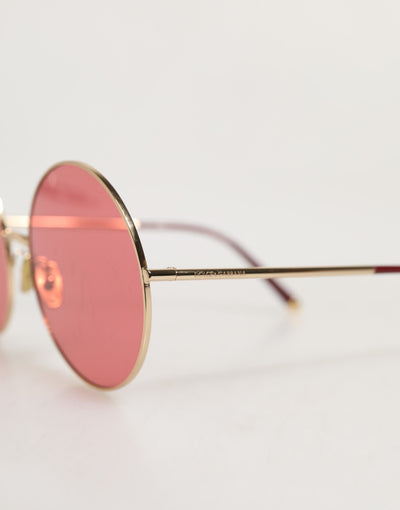 Dolce & Gabbana Pink Gold Metal Round Shades Eyewear Sunglasses