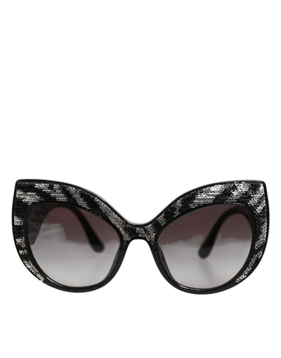 Dolce & Gabbana Black Silver Sequin Butterfly Polarized Sunglasses