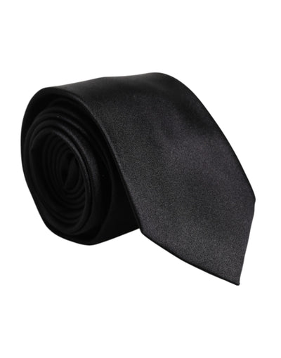 Dolce & Gabbana Men Black Solid Silk Adjustable Necktie Accessory Tie