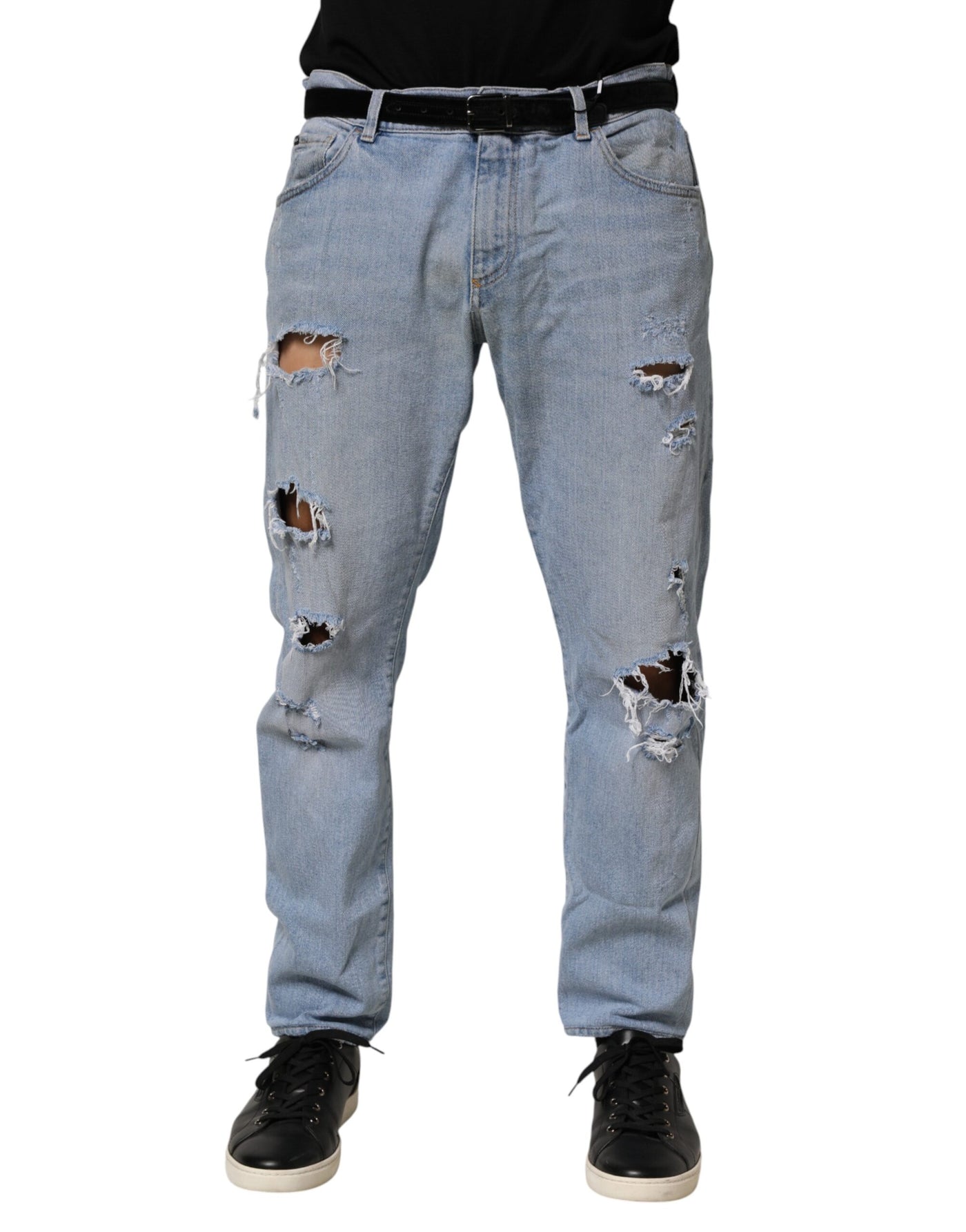 Dolce & Gabbana Blue Cotton Distressed Slim Fit Denim Jeans