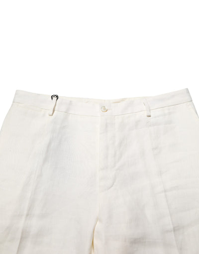 Dolce & Gabbana White Linen Formal Dress Men Trouser Pants