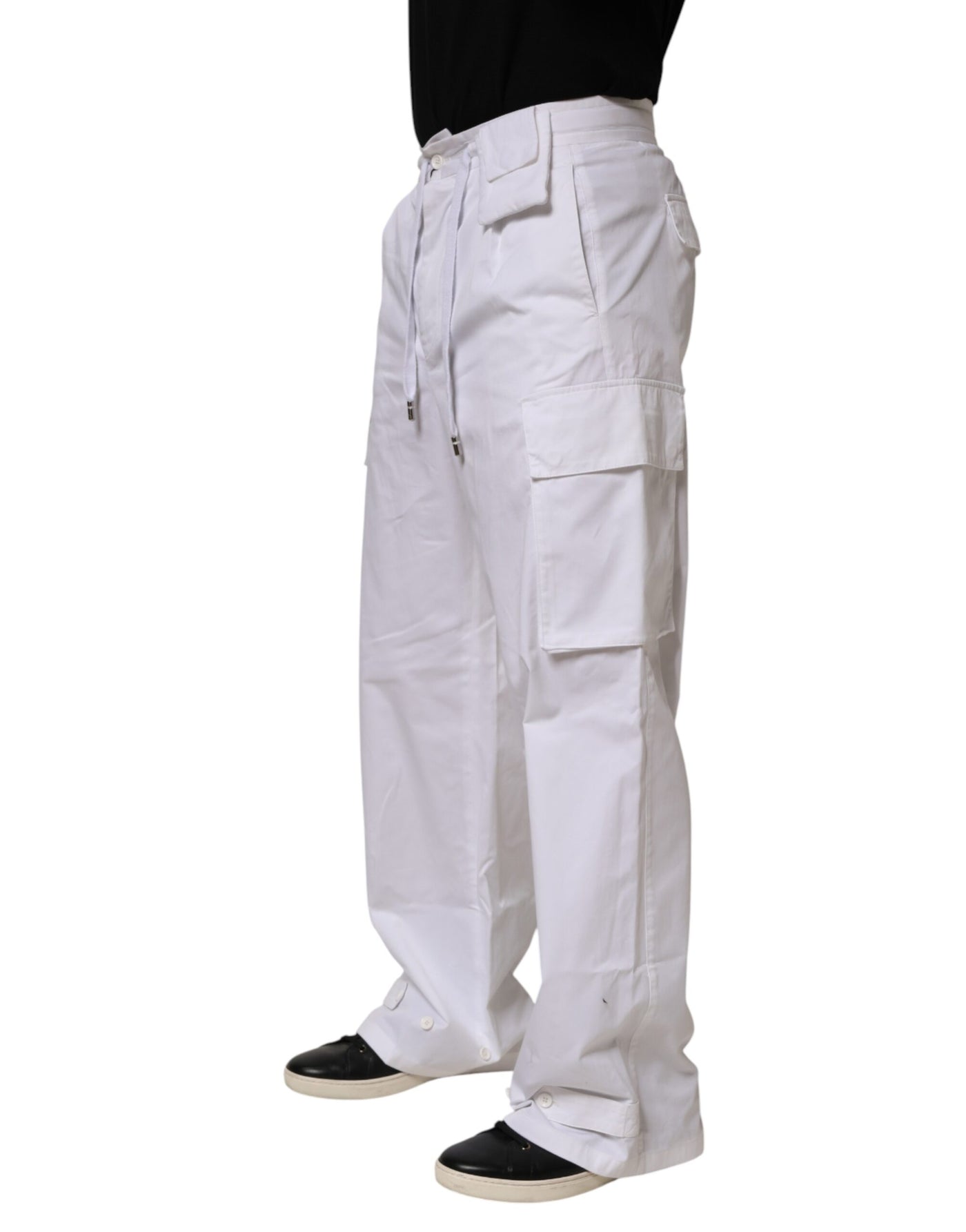 Dolce & Gabbana White Linen Straight Cargo Men Trouser Pants
