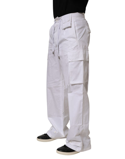 Dolce & Gabbana White Linen Straight Cargo Men Trouser Pants