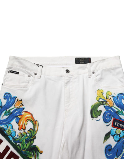 Dolce & Gabbana White Graffiti Print Skinny GOLD Denim Jeans