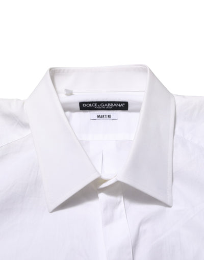 Dolce & Gabbana White Cotton MARTINI DG Patch Dress Shirt