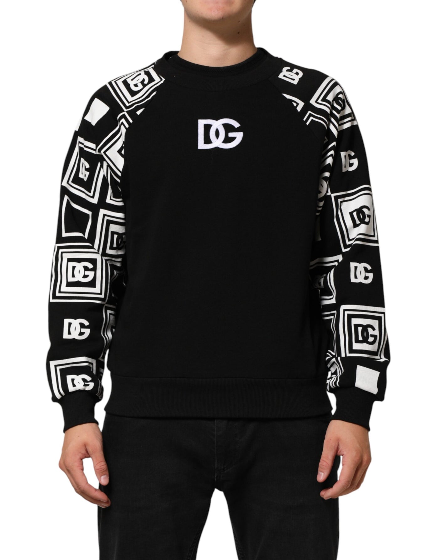 Dolce & Gabbana Black D&G Monogram Cotton Sweatshirt Sweater