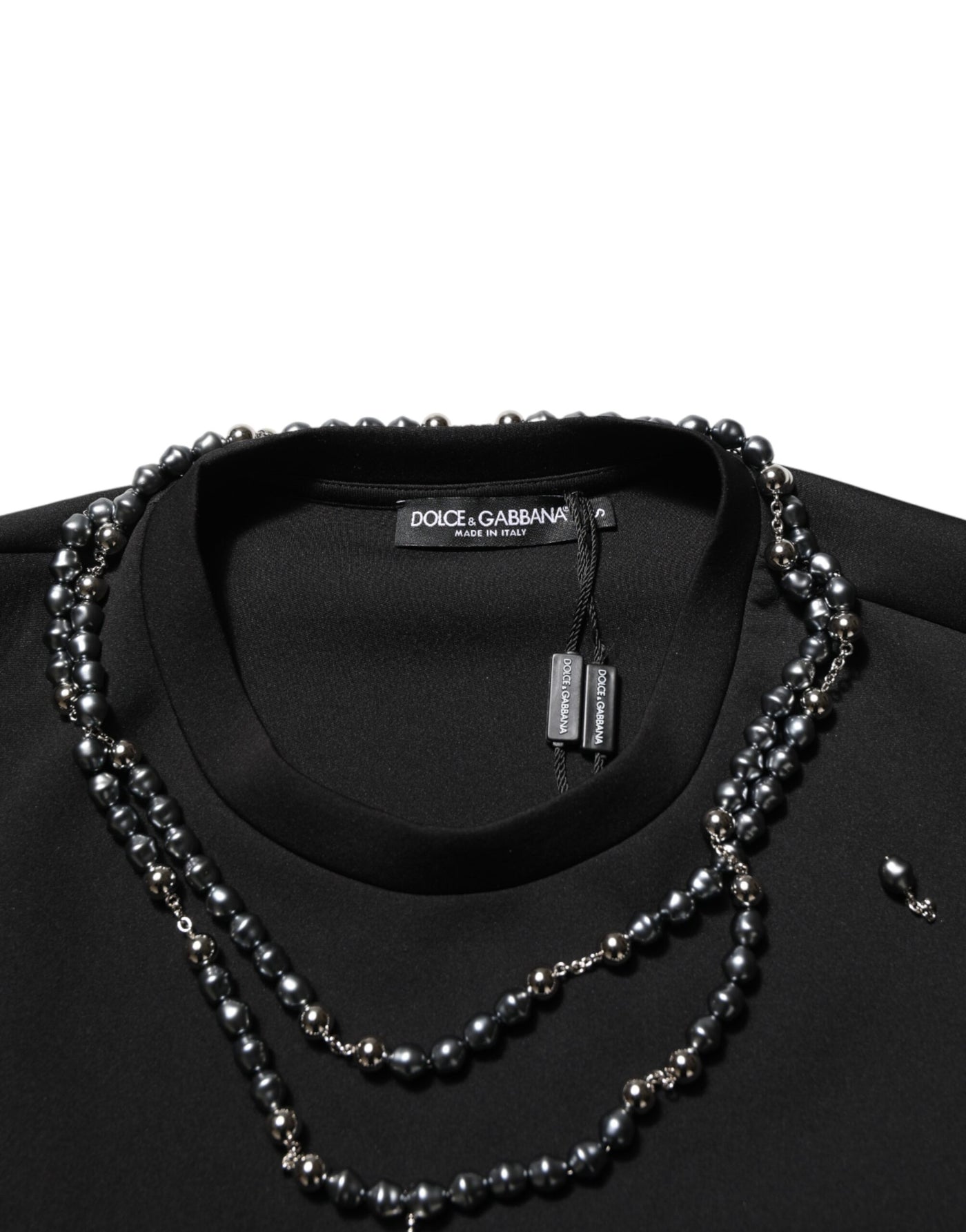 Dolce & Gabbana Black Polyester Necklace Embellished T-shirt