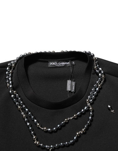 Dolce & Gabbana Black Polyester Necklace Embellished T-shirt