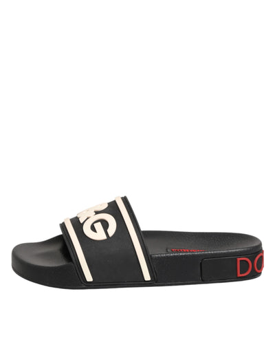 Dolce & Gabbana Black Rubber Slides Sandals Beachwear Shoes